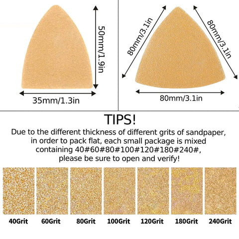 119 Piece Multitool Sanding Pads Set For Oscillating Tools Includes Triangle And Finger Sandpapers In Multiple Grits