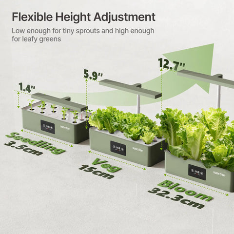 Hydroponics Growing System Kit With 24W Dimmable Grow Light For Indoor Herb Garden 12 Pods Timer height adjustment detail