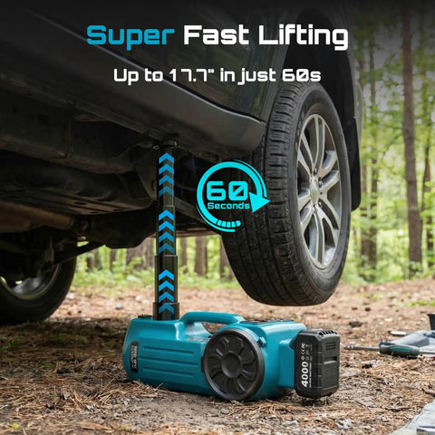 Cordless Electric Car Jack 5 Ton Beast With 21V Battery hydraulic lift tire inflator lifting SUV wheel in forest