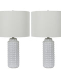 Felix LED Ceramic Table Lamps Set Of 2 In Antique Brass Finish With White Linen Hardback Shade Perfect For Nightstands