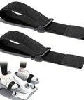 Two Pack Bike Pedal Straps For Stable Foot Retention Adjustable Leg Straps for ellipticals, showcasing secure fit on pedals with shoes.