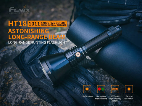 Long-Range Rechargeable Hunting Flashlight 1500 Lumen With 1011 Yards Reach on gloves and bag