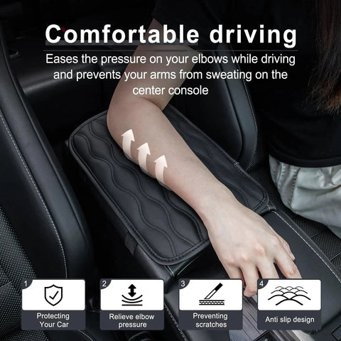 Top Shelf Leather Car Center Console Cover And Armrest Cushion Universal Waterproof Non Slip Pad For Sedans SuVs Trucks Black in car seat.