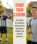 Young archer aiming bow, archery target for bow and arrows portable lightweight practice target with high visibility.