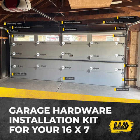 All In One Garage Door Parts Installation Kit For 16 By 7 Foot Overhead Doors Including Rollers Hinges Brackets Drums