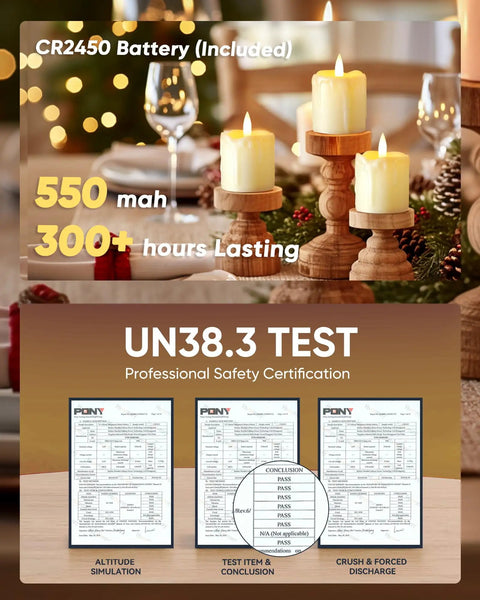 Six Pack Remote Timer Flameless Candles 2x2 LED Votive Lights Battery Operated with safety certification documents