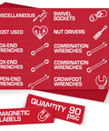 90 Pcs Magnetic Toolbox Labels Set Red 3.5x1 Inch For Tool Box Drawers With Strong Magnetic Backing Fast Foolproof Organization