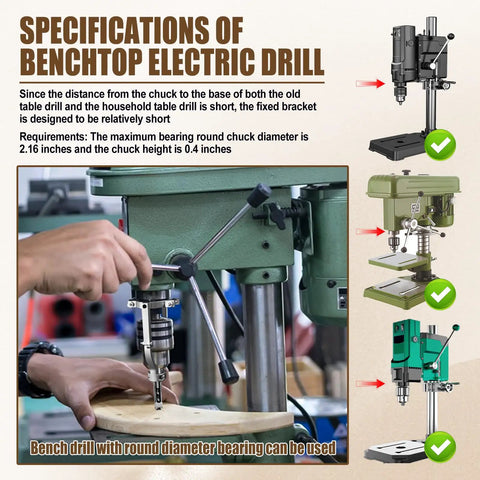 Square Hole Drill Bit And Mortiser Chisel Set For Drill Press Supports Standard 1 4 5 16 3 8 1 2 Inch Bits Delivering Killer Performance For Quick Woodwork Tasks With Zero Sweat, illustrated with a bench drill in use.