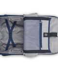 Open view of Lightweight Underseat Carry-On Luggage With 2 Wheels, Navy Blue, 16 Inch, showing spacious interior and laptop sleeve