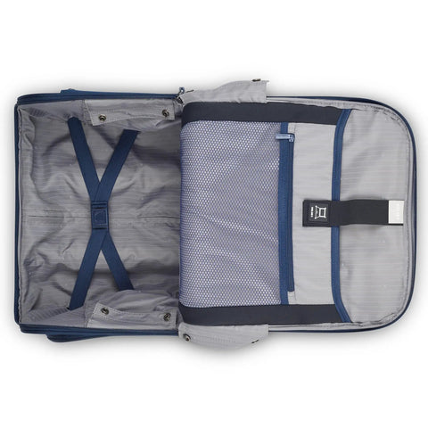 Open view of Lightweight Underseat Carry-On Luggage With 2 Wheels, Navy Blue, 16 Inch, showing spacious interior and laptop sleeve