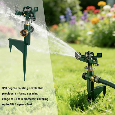 Two Pack Impact Sprinklers For Yard With Adjustable Pulsating Spray, Step Spike Lawn Sprinkler Built From Zinc Alloy in garden