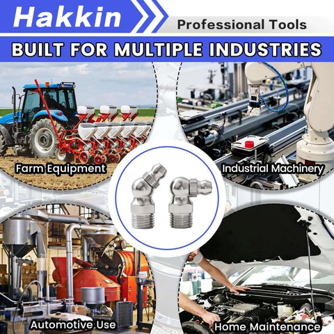 Sick Quality 304 Stainless Steel M6 M8 M10 M12 Metric Thread Zerk Grease Fittings Hydraulic Nipple 59 Pcs Kit With 45 And 90 Deg Angles Wrench Caps For Grease Gun Maintenance For Car Repairs Easy To Install On Any Vehicle Today. 45 and 90 degree stainless fittings for farm, industrial, automotive, and home maintenance