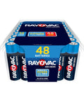 Close-up of High Energy AA Batteries 48 Pack Alkaline Double A Power For Toys Flashlights Remotes And More in packaging