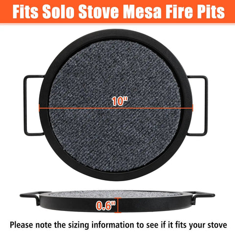Top and side view of Tabletop Fire Pit Mat For Solo Stove Mesa XL, Baked Enamel Heat Resistant Tray, 10 Inch Diameter, 0.6 Inch Thick