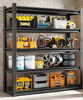 Beefy 5 Tier Garage Shelving Unit With 3000Lbs Capacity Adjustable Metal Storage Racks 48 Inches Wide 24 Deep 72 High For Industrial Warehouse Basement Organization, black steel loaded with tools and tires