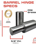 8 Pack 2 Inch Weldable Barrel Hinges Heavy Duty Steel Weld On Bullet Door Hinges Detachable For Metal Swing Doors Gates And Glass Doors With 11/32 Inch Pin Bearing, detailing specs and brass washer