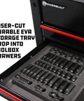 Beefy Forty Piece Impact Socket Set With Three Eighth Inch Drive Six Point Z Drive Sockets In SAE And Metric Tool Organizer Tray Pro Tech Series Black Model 949011 in a toolbox drawer