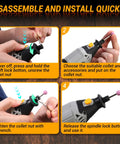 Beast Mode 1.5 Amp Rotary Tool Kit With 42 Inch Flex Shaft, Six Variable Speeds From 8,000 To 35,000 RPM, 129-Piece Accessories Set For Cutting, Sanding, Grinding, Carving, Polishing And DIY Projects showing collet setup steps