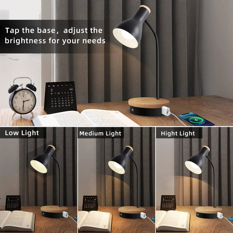 Metal Desk Lamp With Dope Wireless Charging Pad And USB Port 3 Way Dimmable Arc Bedside Light Touch Control for study desk