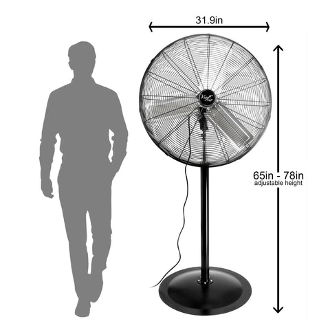 30 Inch Industrial Heavy Duty Pedestal Oscillating Metal Stand Fan With All Metal Construction Powder Coated Rust Resistant Finish