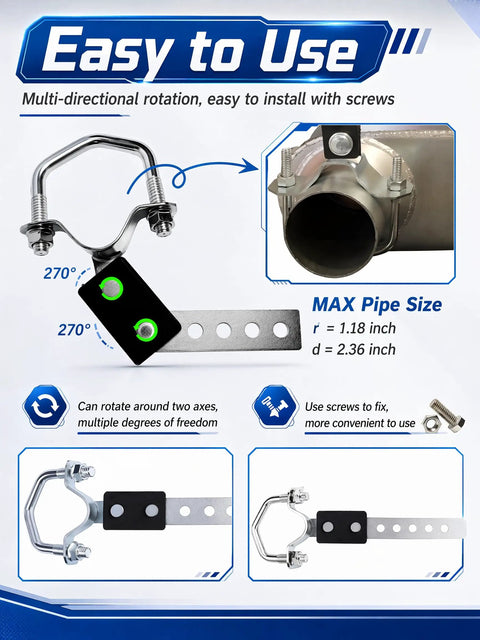 Beefy Heavy Duty Universal Exhaust Hanger Kit with easy-install screws and heat-resistant pads for 1-2.36 inch pipes.