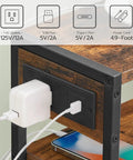 Slim Side Table With Charging Station And USB Ports For Small Spaces, Narrow End Table With Storage Shelf showing outlets