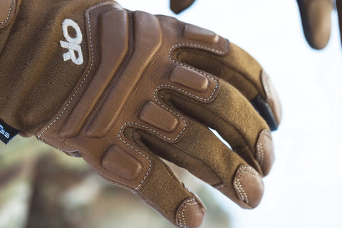 All black Firemark Sensor Gloves with goat leather palm, lightweight and flame-resistant for outdoor use, medium size close-up.