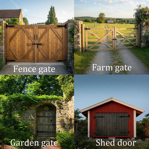 Heavy Duty Gate Hinges Two Pack Upgraded Ball Bearing Hardware For Wood And Metal Gates, 900 Lbs Per Pair, Carbon Steel Fence Hinge Set For Barn Doors, Driveways, Gardens, Sag Proof And Smooth Operation. on wood fence, farm gate, garden gate, shed door