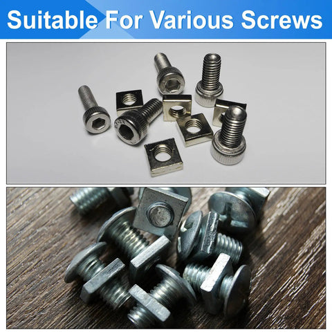 One Hundred M6 Square Nuts Built Tough From Quality Carbon Steel With Zinc Plating For Zero Hassle Fixes And Rock Solid Mounts, assorted screws and nuts.