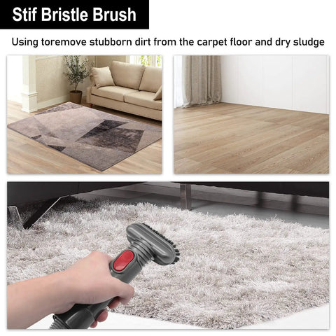 Must Have Four Piece Replacement Vacuum Attachment Kit For Dyson V6 And Other Cordless Vacuums Stiff Bristle Brush on carpet