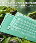 Compact Wired Esports Keyboard With Eight Kilohertz Polling And Rapid Trigger Tech in mint green, featuring carbon fiber and aluminum accents.