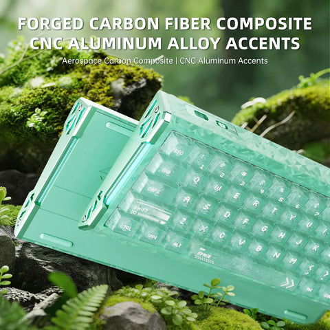 Compact Wired Esports Keyboard With Eight Kilohertz Polling And Rapid Trigger Tech in mint green, featuring carbon fiber and aluminum accents.