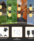Outdoor String Lights 50ft Commercial Grade LED Patio Lighting With 16 Dimmable 1W Edison Bulbs Shatterproof IP65 Waterproof