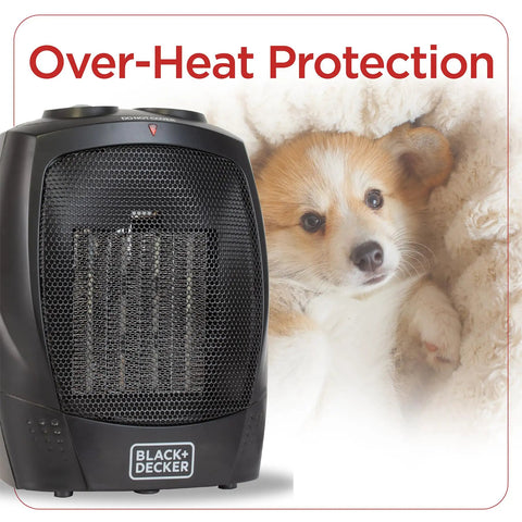 Cozy Up Your Desk With This Personal Ceramic Space Heater For Office Or Home, Two Heat And Fan Settings, Adjustable Thermostat, Compact Desk Heater That Keeps You Warm And Focused On Work All Day, shown next to a puppy blanket.