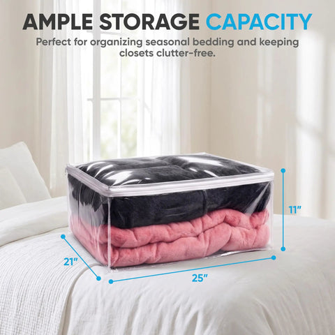Large 90L Clear Zippered Comforter Storage Bag For Blankets Bedding Clothes And Pillows Super Handy Durable Plastic Organizer