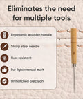 Solid Wooden Scratching Awl For Leatherwork And Bookbinding With Comfort Grip Hella Durable showing ergonomic wooden handle and sharp needle.
