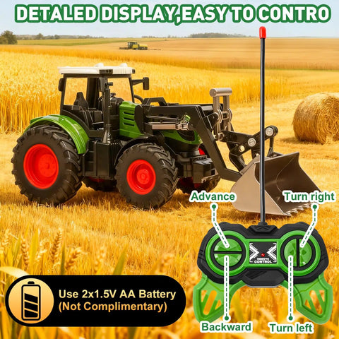 Remote Control Tractor Toy One Twenty Fourth Scale For Kids Ages 3 To 9 With Lights And Sounds All Terrain Indoor Outdoor RC Farm Vehicle For