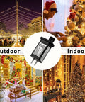 30V LED Controller With 8 Modes And JT EL FC300V0200C Class 2 Power Supply for Christmas lights, showing indoor and outdoor scenes