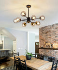 8 Light Chandelier Pendant Lighting Black With Glass Globes Dope Vintage Sputnik Ceiling Light Fixture in dining room