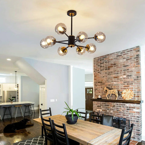 8 Light Chandelier Pendant Lighting Black With Glass Globes Dope Vintage Sputnik Ceiling Light Fixture in dining room