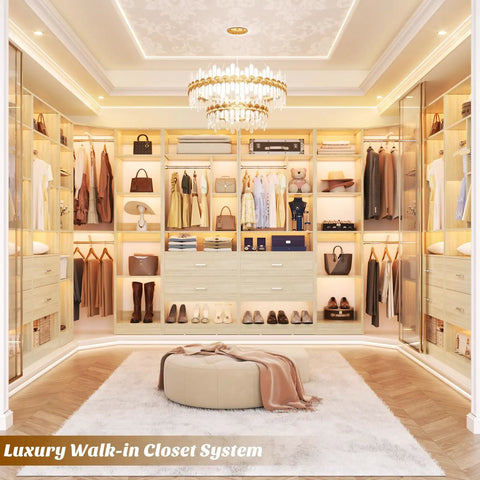 Rock Solid Corner Closet System With 3 Sets and 87 Inch Frame Offers Gobs of Storage via 4 Large Wooden Drawers 4 Hanging Rods Plus over 20 Shelves with luxury design.