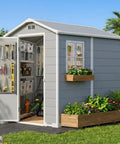 4x6 Ft Outdoor Storage Shed With Floor And Window, Waterproof Plastic, Lockable Door, Vents, Roof Drainage, Garden Setting