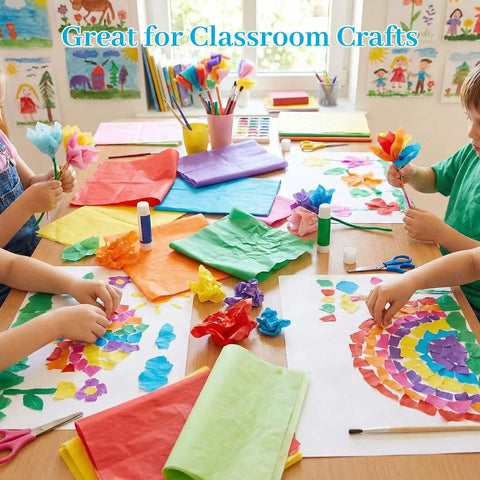 Children using 330 Sheets Multicolor Tissue Paper Pack 14x10 Inches Wrapping Paper For Gift Bags Holiday Birthday DIY Crafts Projects 20 Vibrant Colors Great For Gift Wrapping Decor And Party Supplies in classroom crafts.