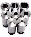 8 Piece Precision 5C Round Collet Set With 0.0005 Inch Tolerance, Laser Marked Sizes, Ground Mating Surfaces, And 1.238-20 External Threads