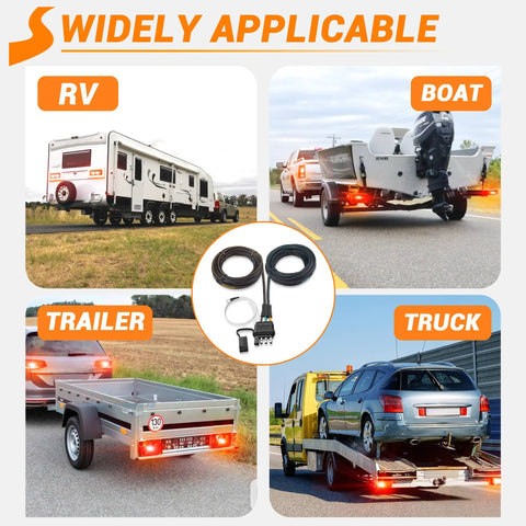22 Ft 4 Pin 5 Wire Trailer Wiring Harness Kit No Splicing Color Coded Copper Wires 4 Way Flat Trailer Connector for RVs and Boats