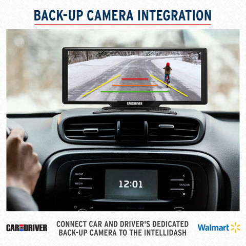 IntelliDash Pro X10 10 Inch Wireless CarPlay And Android Auto Display showing back-up camera integration on car dashboard