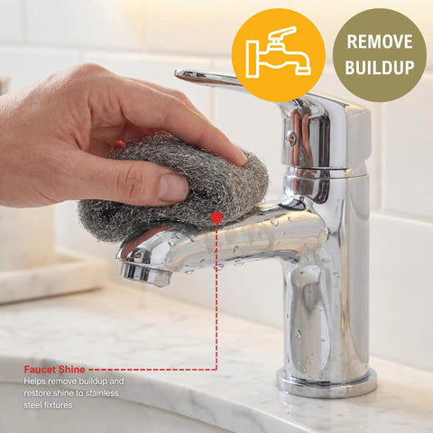 Ultra Fine 0000 Steel Wool Scrubbers For Glass And Surfaces Pack Of 8 Polishing Pads Scratch Free Cleaning Gentle On Glass And Metal Ideal For Bathrooms Kitchens And DIY Projects on chrome faucet