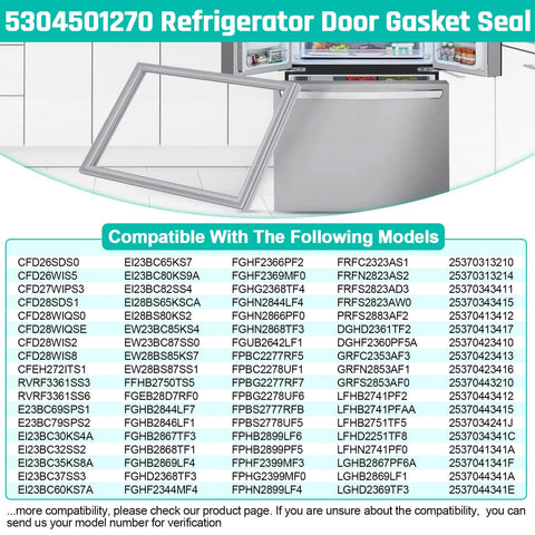 Gray freezer door gasket frame, model 5304501270, replacement seal for Frigidaire/Electrolux/Kenmore refrigerators.