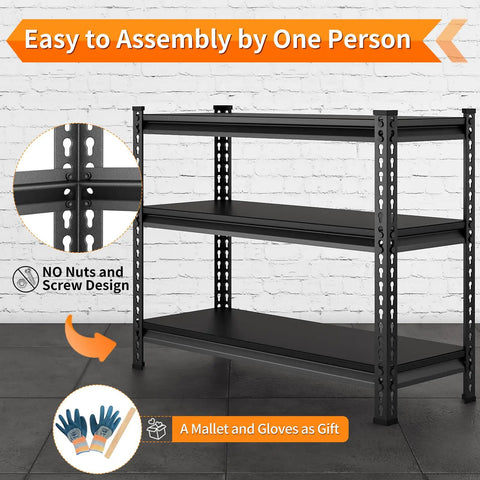 Beefy Heavy Duty 3 Tier Metal Garage Shelving Unit For Storage With 1320 Lb Total Capacity Adjustable Shelves 40 Inches Wide 18 Inches Deep 36 Inches High Ideal For Reptile Tanks Aquariums Pantry And Garage Black, no-nut assembly