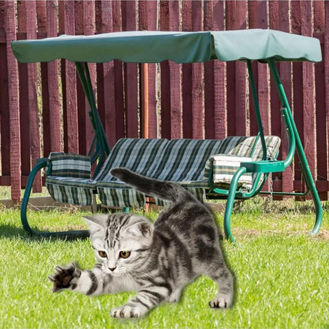 Replacement Swing Canopy For 2 To 3 Seater Swing Waterproof UV Resistant Fabric Made From 210D Cloth in garden with playful kitten